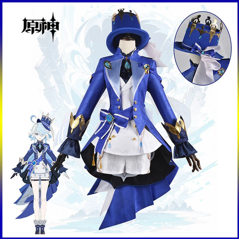 Game Genshin Impact Cosplay Focalors Costume Toy Kawaii Fontaine Water God Wig With Hat Outfits Suit  Uniform Navidad Gift