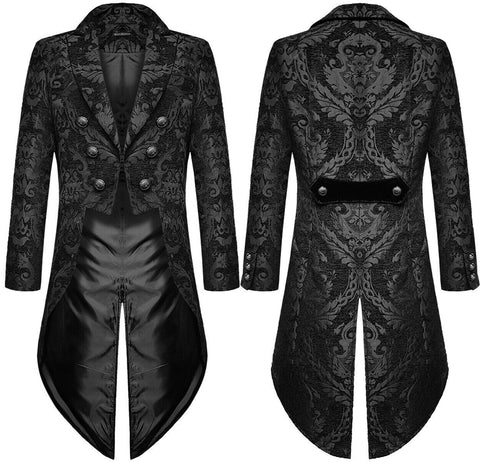 Gothic Steampunk Tailcoat Jacket Black Brocade Brocade Wedding Coat Party Jacket Outwear Coat 3XL for Men
