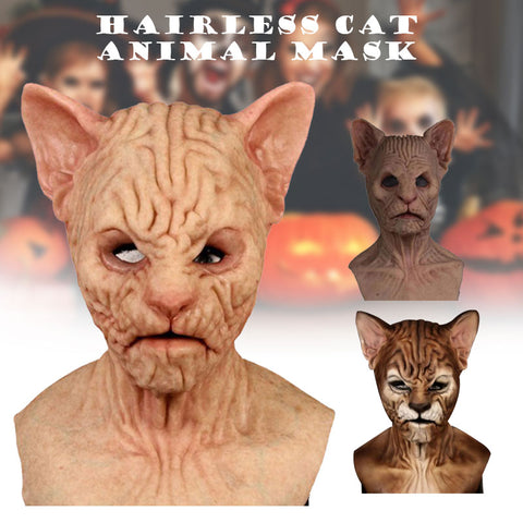 Hairless Cat Full Head Mask Halloween Fancy Cosplay Full Face Cover Latex Horror Costume Latex Headgear Party Props for Adult