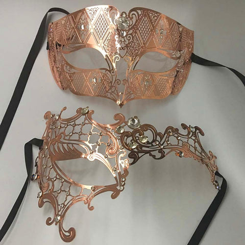 Rose Gold Couple Pair Lover Woman Men's Masquerade Mask Metal Venetian Prom Mask For Ball XMAS Wedding Mardi Gras  Party