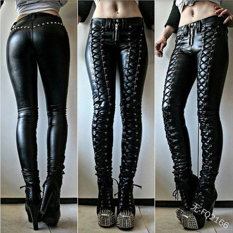 Steampunk Women Faux Leather Cosplay Pants Carnival Party Skinny Button Trousers Workout Leggings High Waist 2022 New Girl Pants