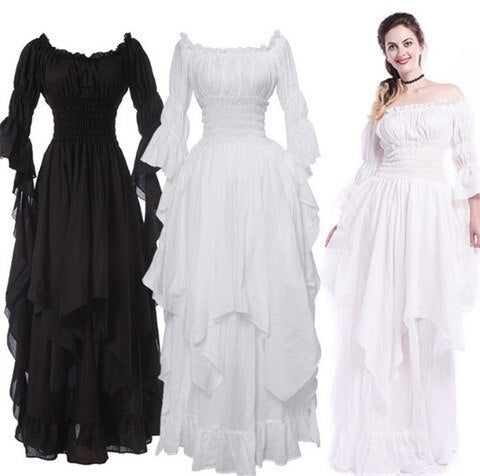 Vintage Victorian Medieval Dress Renaissance Black Gothic Dress Women Cosplay Halloween Costume Prom Princess Gown Plus Size 5XL