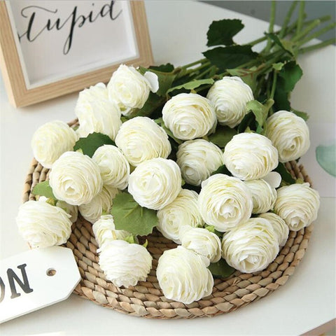 10 Uds Ranunculus seda flor Rosa té Artificial ramas 5 colores para boda centros de mesa flores decorativas