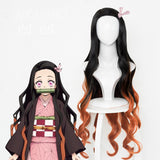 100cm/39&quot; anime Demon Slayer: Kimetsu no Yaiba Kamado Nezuko cos hair long black with orange cosplay costume wigs + Wig Cap