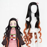 100cm/39&quot; anime Demon Slayer: Kimetsu no Yaiba Kamado Nezuko cos hair long black with orange cosplay costume wigs + Wig Cap