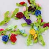 100pcs Handmade Mini Satin Flowers For Garment Accessories Artificial Ribbon Rose flower DIY Wedding Scrapbook Cards Ornament