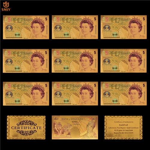 10Pcs/Lot Colorful UK Replica Currency 50 Pounds Gold Foil Banknote Paper Money Collection For Home Decoration