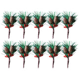 10pcs Christmas Pendant Articifial Red Berry Pine Needles Twig Christmas Tree Decoration Gift Packing Floral Picks Branches