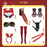 10pcs Game Genshin Impact Amber Cosplay Costume Women Kimono Dress Uniform Party RolePlay Halloween Carnival Suit