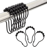 12pcs/Pack Stainless Steel Curtain Hooks Bath Curtain Rollerball Shower Curtain Rings Hooks 5 Rollers Polished Satin Nickel Ball