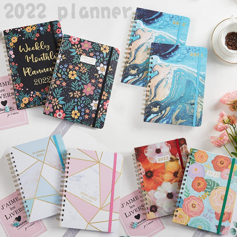 136pages 2022 Schedule noteBook Planner Daily Plan Book Calendar Book A5 Coil Notebook English agenda planner back to school