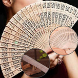 1Pcs Hand-made Antique Craft Fan Vintage Hollow Incense Wood Lady Folding Fans Chinese Style Wood Carving Printing Decoration