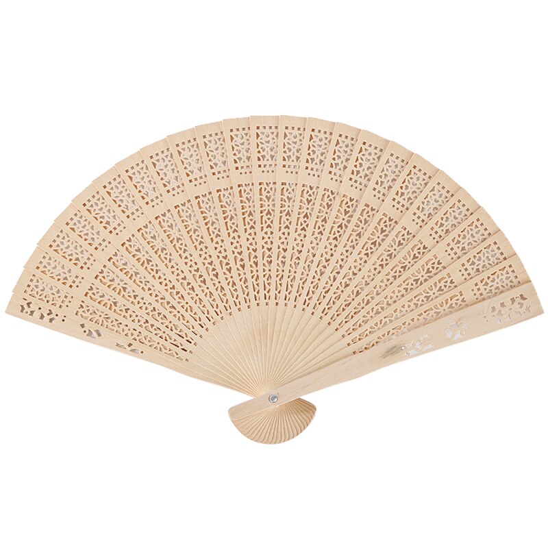 1Pcs Hand-made Antique Craft Fan Vintage Hollow Incense Wood Lady Folding Fans Chinese Style Wood Carving Printing Decoration