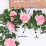 2.2m Silk Artificial Roses Flowers Rattan String Vine with Green Leaves For Home Wedding Garden Decoration Hanging Garland Wall