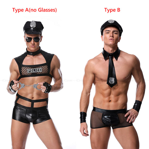 2 Types Men Sexy Police Costume Male Cop Black Sexy Lingerie Erotic Uniform Police Officer Role Play Clubwear Men Lover Gift