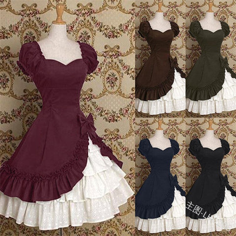2022 Sweet Lolita Dress Women's Classic Long Sleeve Retro Vintage Dress With Ruffles Medieval Cosplay Costume