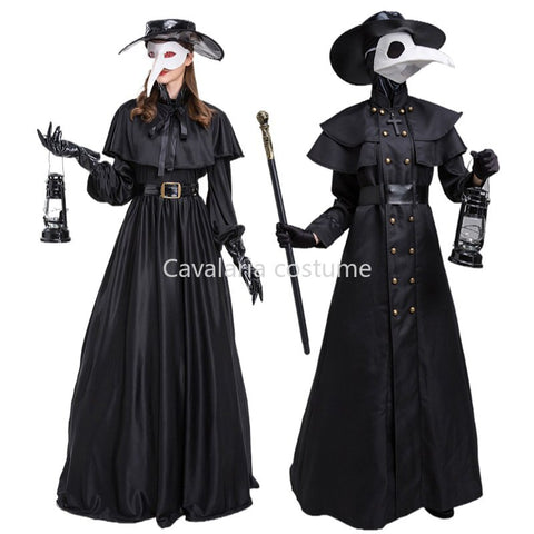 2023 Medieval Hood Robe Plague Doctor Costume Mask Hat for Men Women Halloween Carnival Cosplay Steampunk Dress Cloak Cape