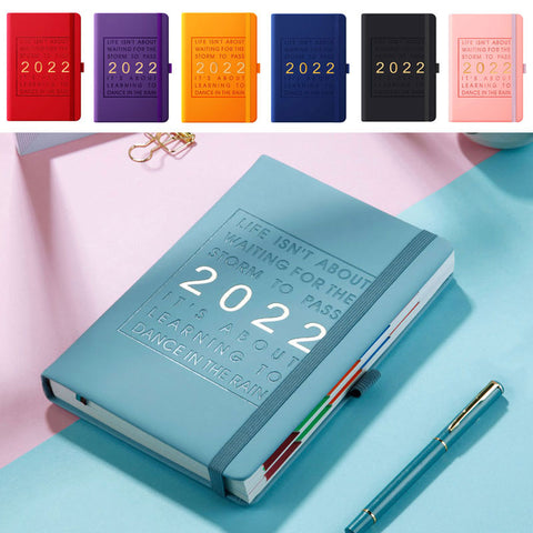 2022 Weekly & Monthly Planner A5 Notebook 100 GSM Paper PU Leather Hard Cover Agenda Schedules Stationery Office School Supplies