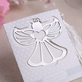 (20pcs/lot)+"Blessings" Metal Angel Bookmark With a Lovely White Tassel Baby Christening Souvenir Wedding Favors