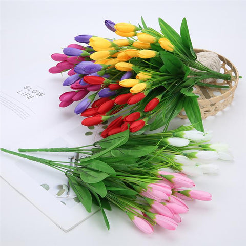 21 jefes flor Artificial de tulipán de seda lavanda tulipanes Bouquet falso flor flores decorativas para boda casa Garen Decoración
