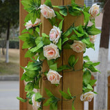 245cm/lot Silk Roses Ivy Vine with Green Leaves Fake Leaf Hanging Garland Artificial Flowers For Home Wedding Bar Decoration DIY