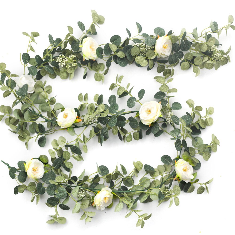 2M Artificial Flowers Rose Ivy Vine Wedding Decor Real Touch Silk Flower Garland String With Leaves For Home Hanging Decor
