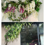 2M Wisteria Artificial Flowers Vine Garland Wedding Arch Decoration Fake Plants Foliage Rattan Trailing Faux Flowers Ivy Wall