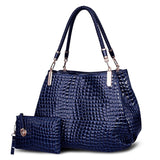 2pc/se Fashion crocodile borse women totes lady handbag+purse/walle carteras mujer large capacity black white shoulder kit