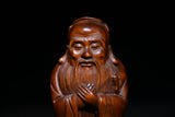 3&quot;Chinese Folk Collection Seikos Small Leaf Boxwood Confucius statue Confucianism Confucius Institute Office Ornaments Town Hous
