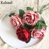 30cm Short Big Artificial Roses Branch Flowers Wedding Home Decoration Flannel Fabric Cute Pink Fake Flowers Crafts Party Decor