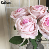 30cm Short Big Artificial Roses Branch Flowers Wedding Home Decoration Flannel Fabric Cute Pink Fake Flowers Crafts Party Decor