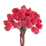 40pcs Mini Christmas Frosted Artificial Berry Vivid Red Holly Berries Christmas Tree Decorative Artificial Flowers Double Heads