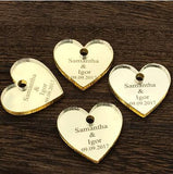50/100pcs Personalized Mr & Mrs Mirror Love Heart  Wedding Favors Table Decorations 25mm with hole in center