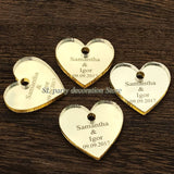 50/100pcs Personalized Mr & Mrs Mirror Love Heart  Wedding Favors Table Decorations 25mm with hole in center