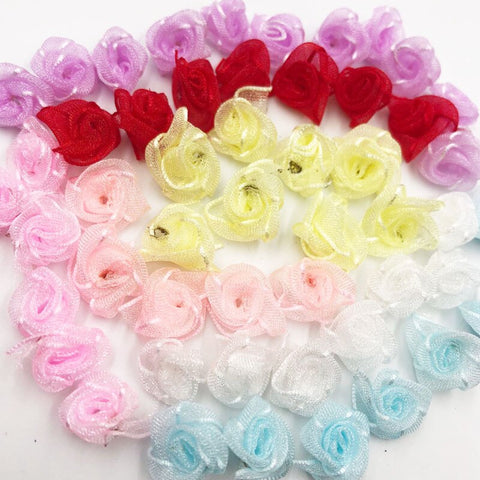 50 piezas 15mm cinta de Organza flores para la decoración de la boda ropa DIY apliques