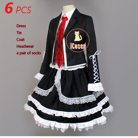 6 PCS Danganronpa Celestia Ludenberg Cosplay Costume Celeste Dangan Ronpa Trigger Happy Havoc Black Dress for Women Outfit