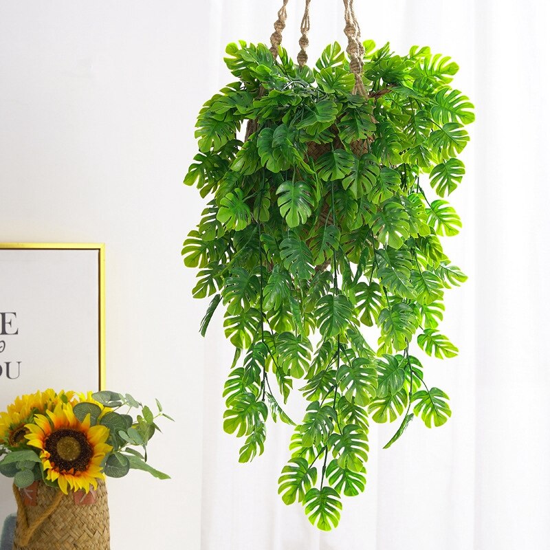 76cm Artificial Hanging Leaf Branches Plants Silk Green Garlands Home Office Garden Wall Greenery Cover Jungle Party Decoration