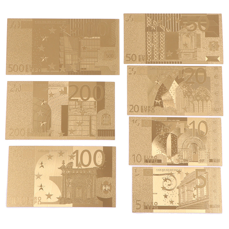 7PCS 5/10/20/50/100/200/500 Euro Gold Commemorative Coin Collection Fake Money Souvenir  Decoration