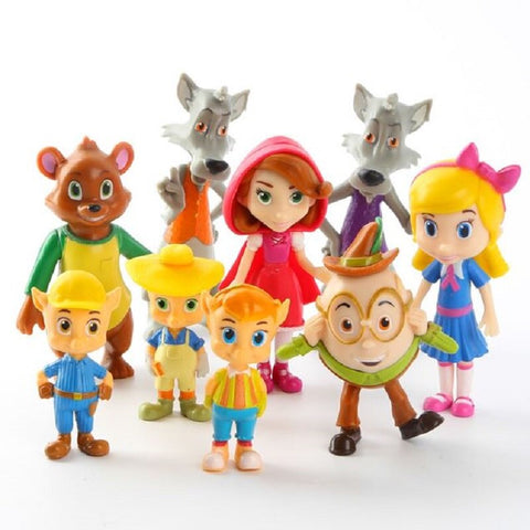 9pcs/lot Goldie and Bear Goldie Figures Three Bears Big Bad Wolf Little Red Riding Hood Tale Forest Friends Toy for Kid Birthday