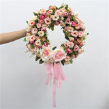 AOXUE  artificial simulation rose wreath door wall hanging garland for family wedding party decoration fake flowers
