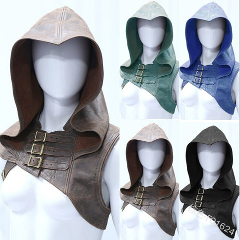 Adult Medieval Costumes Accessory Hooded Cape Cowl Cosplay Assassin Hat Viking Warrior Aristocrat Cavalier Outfit For Women Men