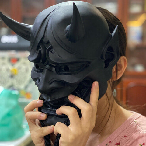 Adult Unisex Halloween Japanese Sealed Prajna Devil Hannya Noh Kabuki Demon Oni Samurai Full Face Mask Red Black Blue