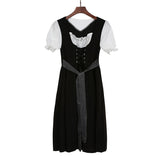 Adult Women Oktoberfest Costume Black Dirndl Cut Out Dress Puff Sleeves Back Bow Lacing Up Biergarten Clothing For Ladies 5XL