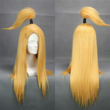 Akactuki Wigs Deidara Cosplay Long Gold Heat Resistant Synthetic Hair Wig+Wig Cap Yellow Model High Ponytail COSPLAY Anime Wig