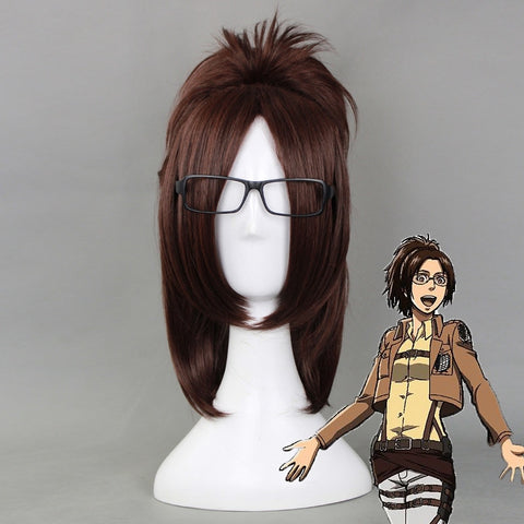 Anime Attack on Titan Hange Zoe Hanji Cosplay Wigs Brown Short Clip Ponytail Heat Resistant Synthetic Hair Cosplay Wig + Wig Cap