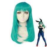 Anime Bulma Wig 45cm Medium Long Straight Synthetic Hair for Women Costume Party Wig Green Japanese Anime