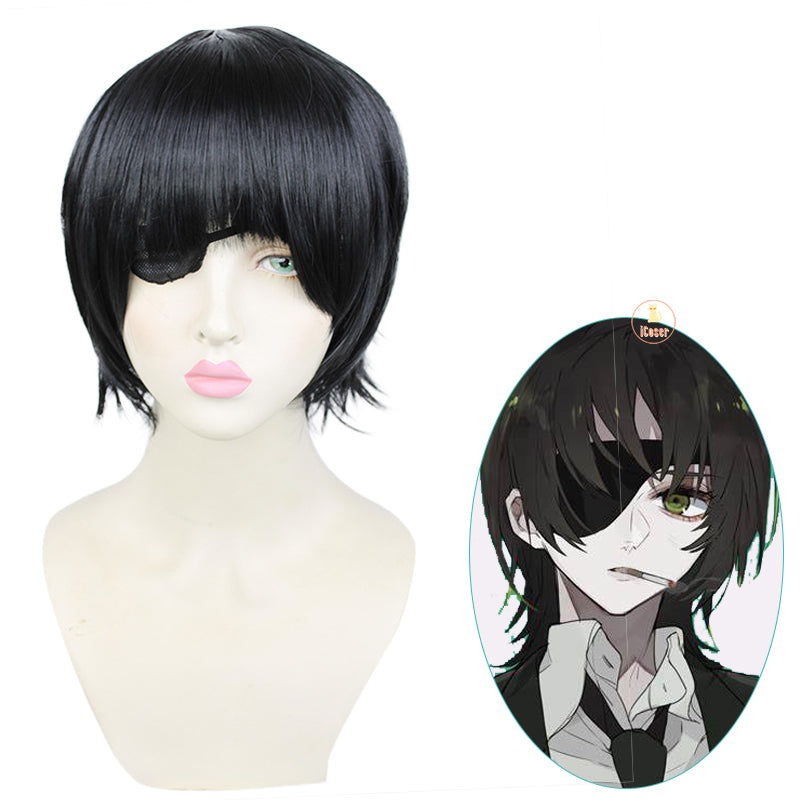 Anime Chainsaw Man Himeno Cosplay Wig Short Black Wig Pirate Anime Single Eye Patch Heat-resistant Fiber Hair with Wig Cap