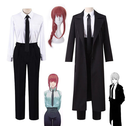 Anime Chainsaw Man Makima Cosplay Costume Black Trench Shirt Tie Pants Makima Wig Men Women Suit Uniform Outfit Full Sets Wigs
