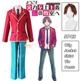 Anime Classroom of The Elite 2nd Season Ayanokouji Kiyotaka Cosplay Costume Wig Red Jacket High School Uniform Outfit Men Party
