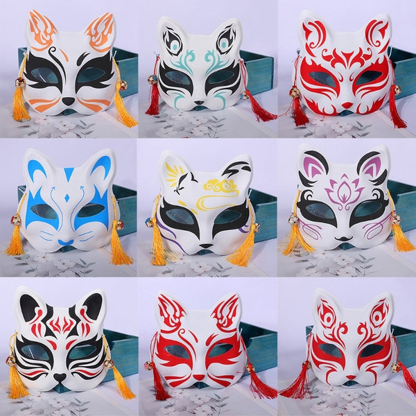 Anime Demon Foxes Mask Hand-painted Japanese Mask Half Face Mask Festi ...